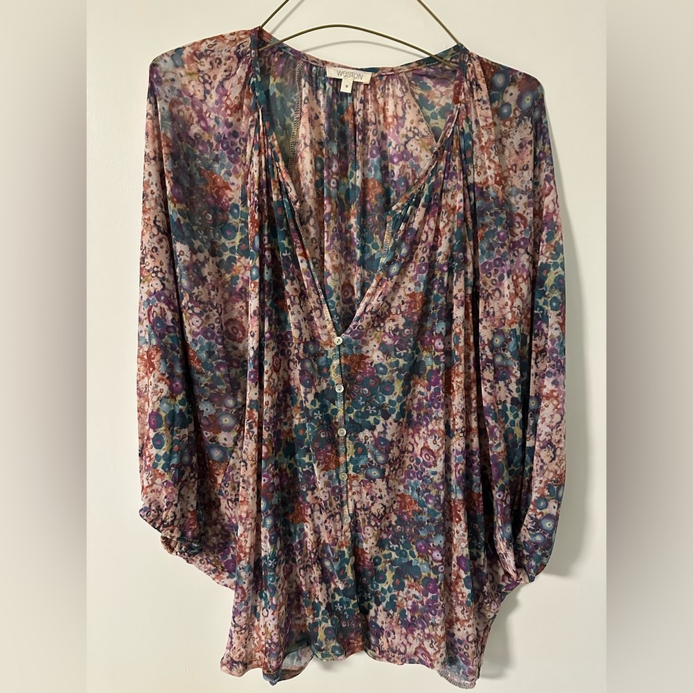 Anthropologie Weston Floral V-Neck Blouse